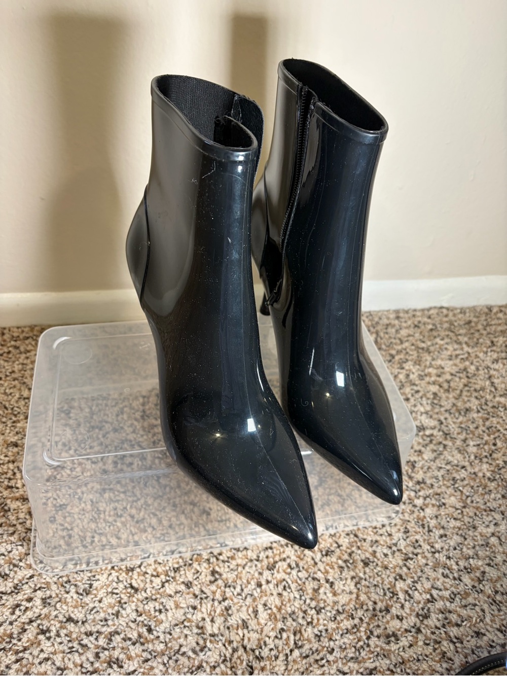Jeffrey Campbell Black Pointed Patent Ankle Boots